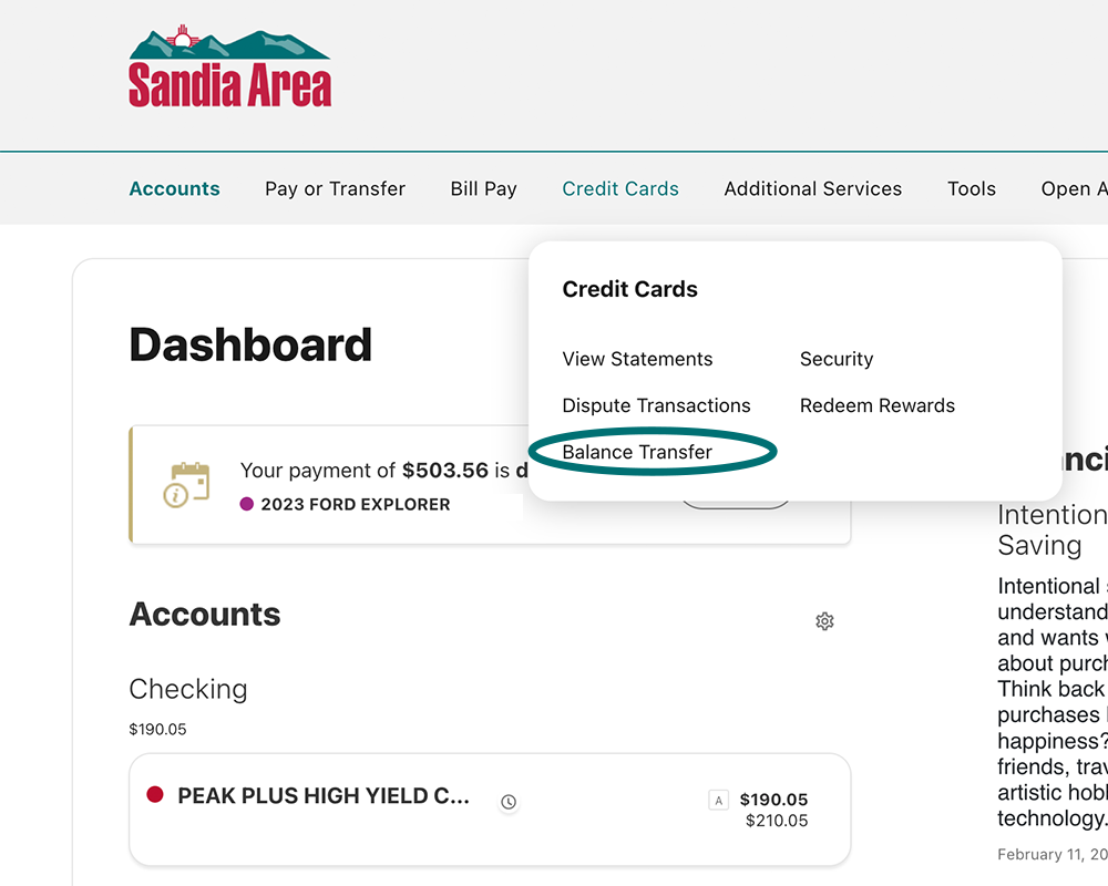 online banking balance transfer image