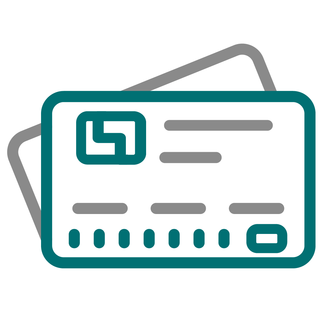 gray and teal credit card icon