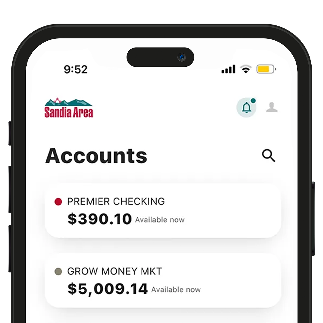 Sandia Area Mobile Banking on smartphone