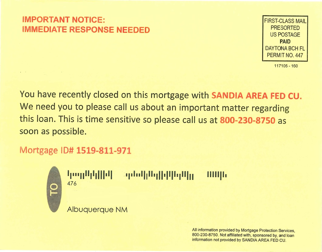 Image result for mortgage scam postcards